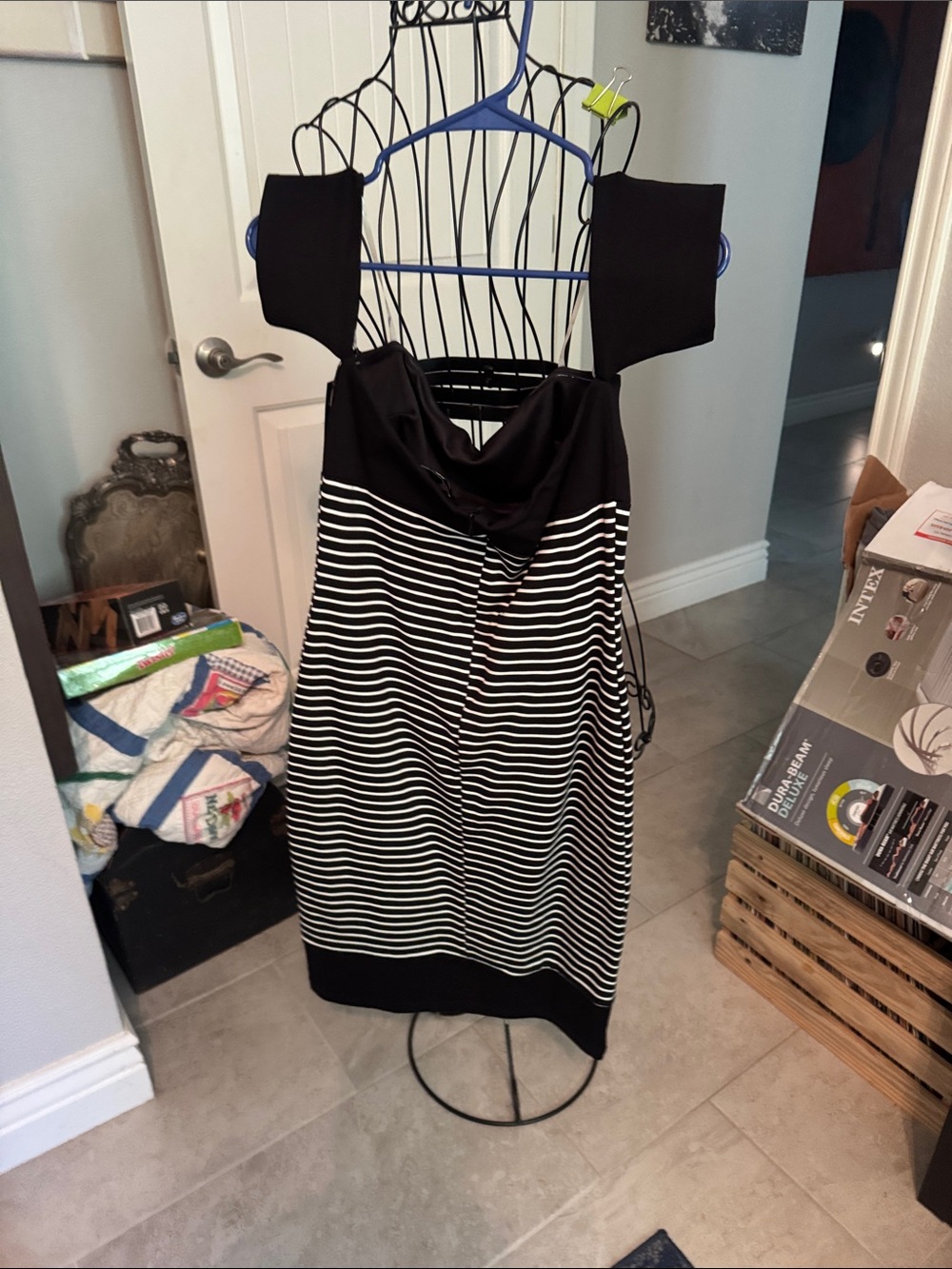 Lulu's Black and White Striped Midi Dress L